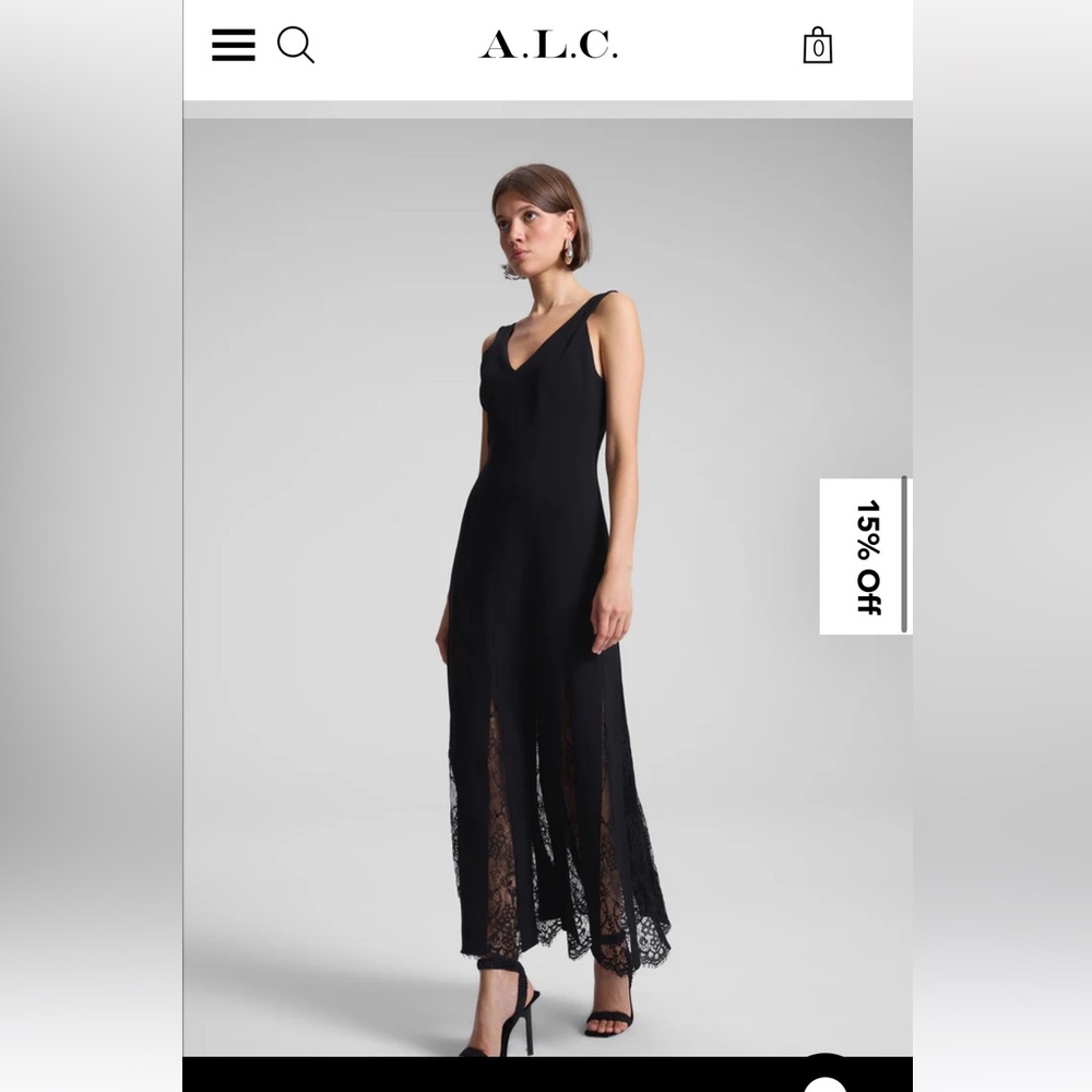 A.L.C. Black Maxi Dress with Lace Hem